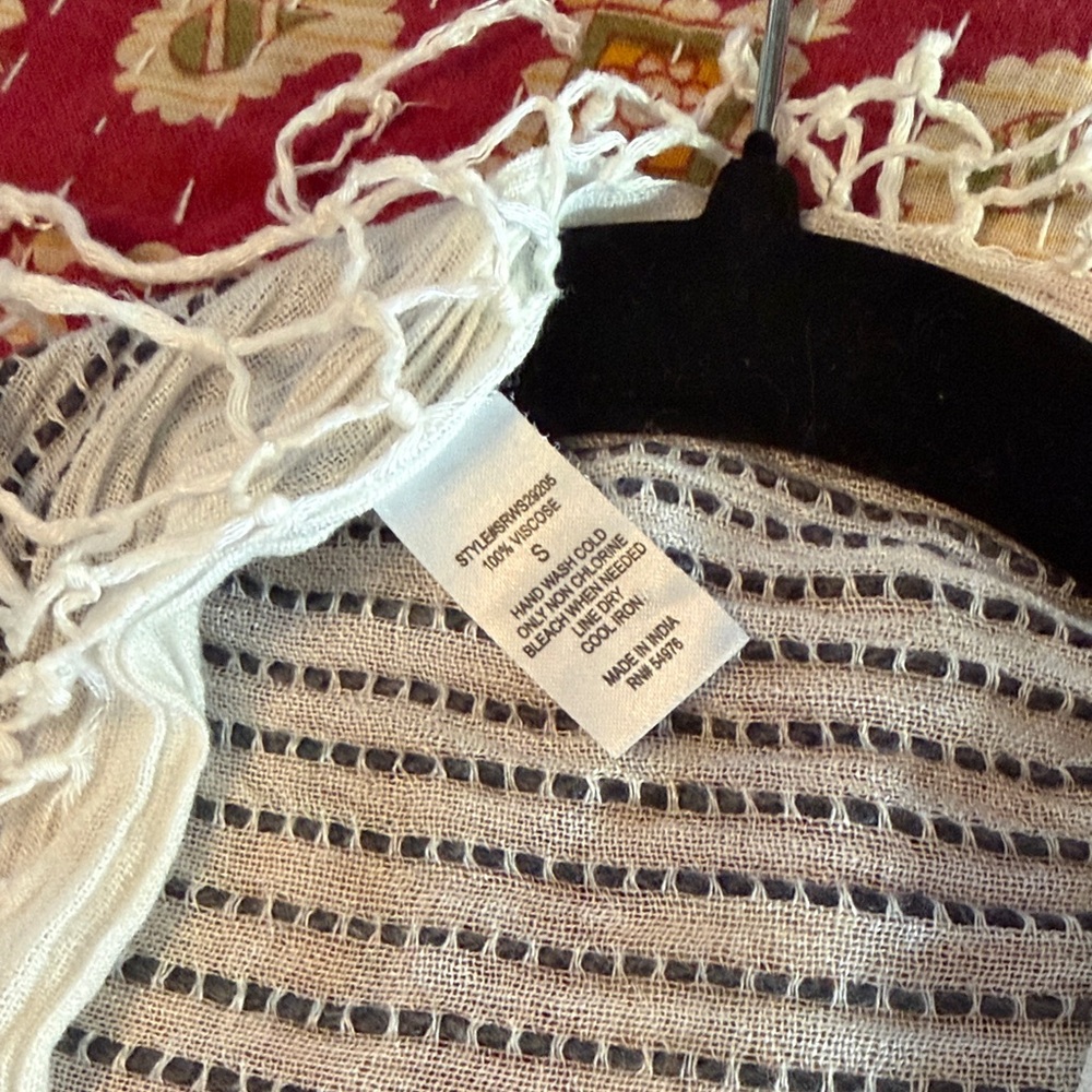 Boho Fringe Poncho in Cream and Black - Picture 2 of 5